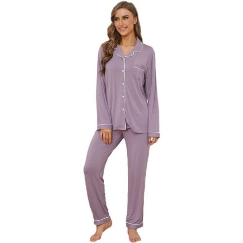 Button Up Pajamas for Women Long Sleeve Sleepwear Soft Loungewear Ladies Pjs Set XS-XXL