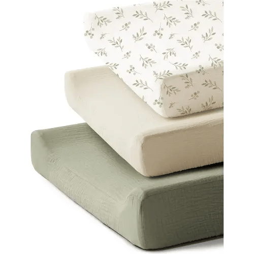 3 Pack Muslin Changing Pad Covers for Girl Boy, 100% Soft Cotton Changing Table Cover, Breathable Baby Nursery Diaper Change Pad Sheets (Spring Meadow)