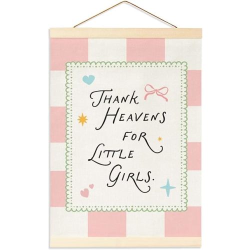 Pink Bow Nursery Decor, Girls Room Decor, Welcome Gift for New Baby Girls, Positive Affirmations Wall Decor, Thank Heavens for Little Girls Hanging Flag Banner
