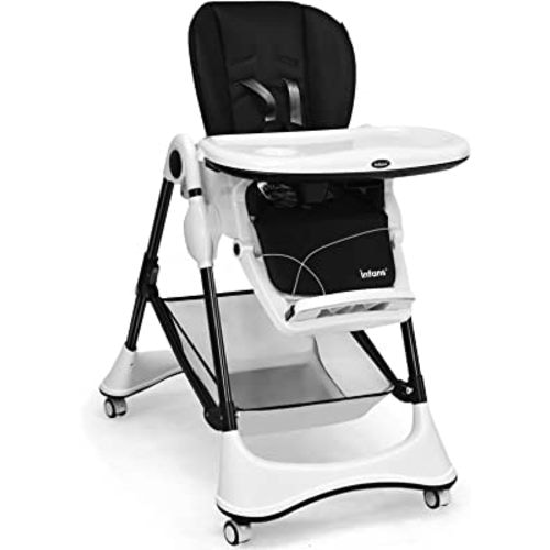 INFANS High Chair with One-Hand Removable Tray, 4 Lockable Wheels & Large Storage Basket - Multi-Adjustable Height, Recline & Footrest, Removable Cushion, Foldable for Baby, Infant& Toddler