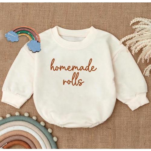 Retro Homemade Rolls Romper Sweatshirt, Trendy Baby Bodysuit, Thanksgiving Baby Outfit,  Newborn Outfit, Infant Clothing, Baby Shower Gift