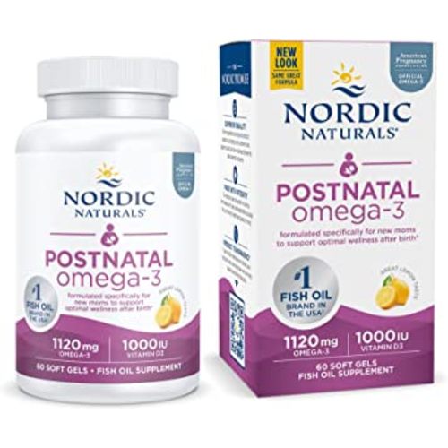 Nordic Naturals Postnatal Omega-3, Lemon - 60 Soft Gels - 1120 Total Omega-3 + 1000 IU Vitamin D3 - Formulated for New Moms; Supports Optimal Wellness, Positive Mood, Healthy Metabolism - 30 Servings