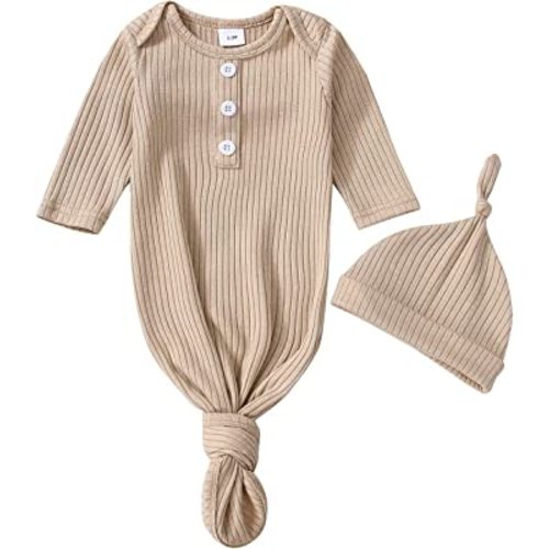 Twopumpkin Baby Girl Boy Coming Home Knotted Gown Unisex Newborn Infant Sleep Onesie Outfit Cute Baby Winter Pajamas