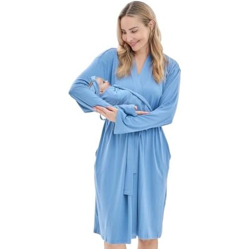 V.&GRIN Mommy and Me Robe and Swaddle Set, Maternity Robe and Matching Baby Blanket | Hospital Outfits Labor Delivery
