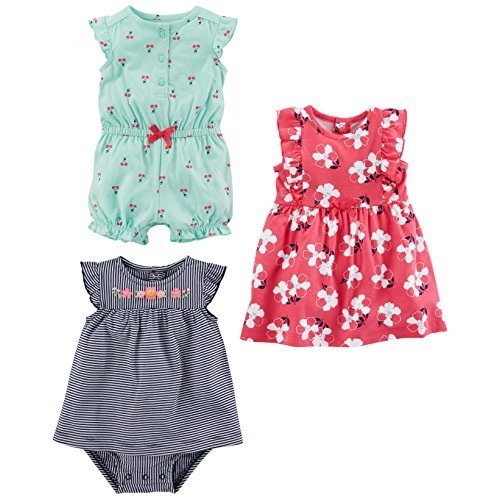 Simple Joys by Carter's Baby Girls' 3-Pack Romper, Sunsuit and Dress