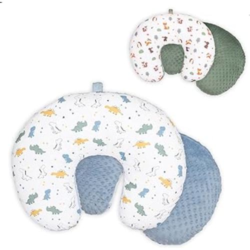 Double-Sided Baby Nursing Pillow Cover Set - 4 Pack - Soft Unisex Breastfeeding Pillow Cover for Girl & Boy with Hanging Loop - Multipurpose Washable Quick-Dry Slipcover Case with Waterproof Liner