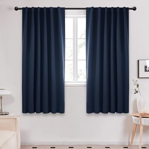 Deconovo Blackout Curtains – Room Darkening, Noise-Reducing, Thermal Insulated – Energy-Efficient Window Treatment for Bedroom, Living Room & Home Office – 2 Panels, Navy Blue, 52W x 63L Inch