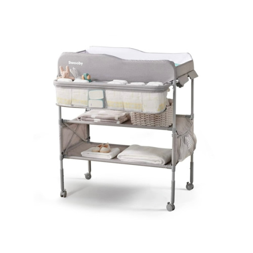Sweeby Portable Baby Changing Table, Foldable Diaper Changing Station with Waterproof Pad, Mobile Nursery Organizer for Infant & Newborn Essentials, Grey