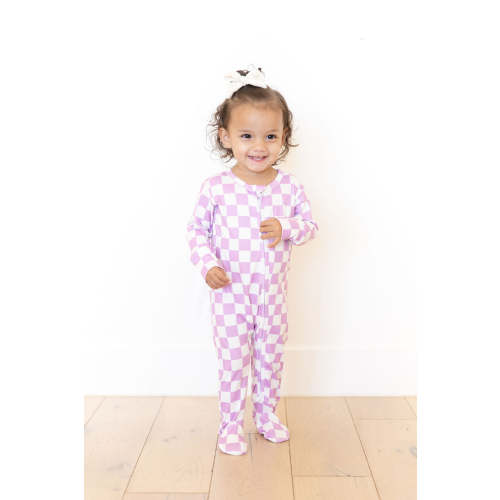 LIGHT PURPLE + WHITE CHECKER | FOOTIE ONE PIECE