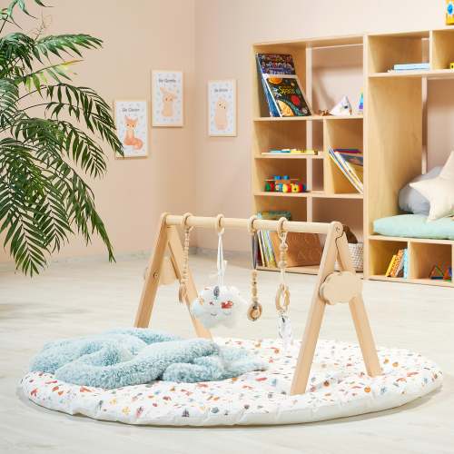 Personalizable Foldable Baby Gym, 100% Organic Cotton Padded Play Mat, Hanging Toys,Baby Activity Center,Frame Activity Center,New Born Gift
