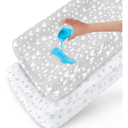 Waterproof Changing Pad Cover 2 Pack, 100% Cotton Change Table Cover Sheets, Ultra Soft, Unisex White Grey Star Print