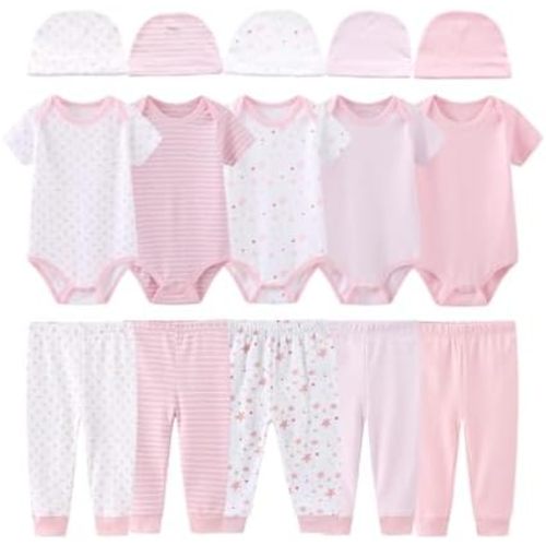 0-12 Months Unisex Baby Pants Sets New born Bodysuit and Hats 15 Pack Boy Girl Infant Comfort Outfit Clothes