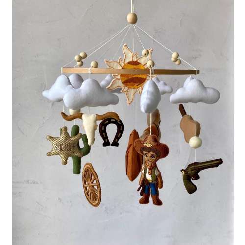 Western cowboy nursery mobile, hanging cowboy mobile, horse mobile, cot boy mobile, wild west, personalized baby gift, baby shower.