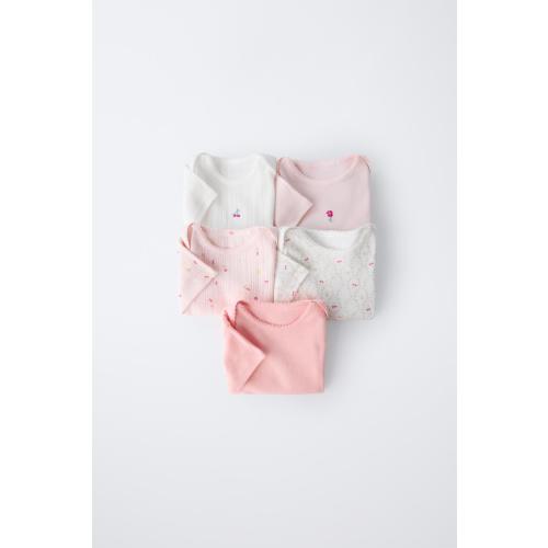 FIVE-PACK OF EMBROIDERED FLORAL BODYSUITS - Pink | ZARA United States