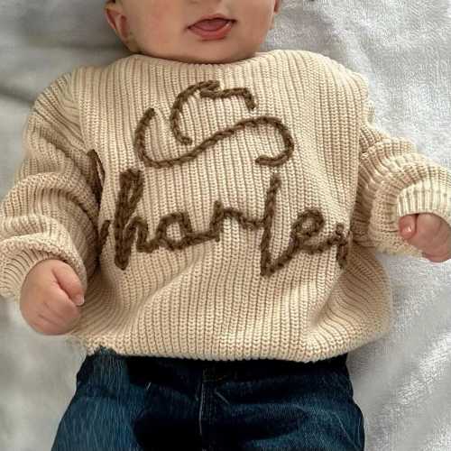 Western Name Sweater – Personalized Cowboy Toddler Knit Pullover – Hand Embroidered Kids Rodeo Outfit