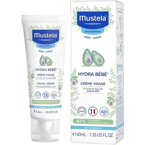 Mustela Hydra Bebe Face Cream – Daily Baby Moisturizer with Natural Avocado, Jojoba Oil & Shea Butter - 1.35 fl. oz. - Packaging may vary