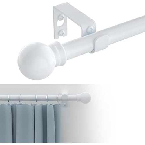 Curtain Rods for windows 32-48 inch, 5/8 inch Decorative White Splicing Heavy Duty Metal Curtain Rod set with Brackets
