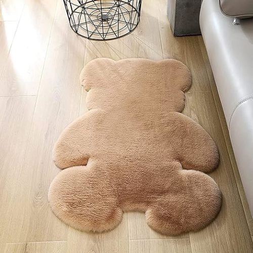 2ft Small Bear Shag Rug, Soft Fluffy Faux Sheepskin Fur Rug Fuzzy Shaggy Area Rug Cute Plush Carpet for Nursery Kids Girls Bedroom Room Aesthetic Living Room Floor Home Decor, Brown