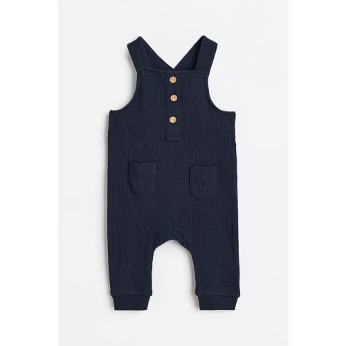 Ribbed Cotton Overalls, Navy blue