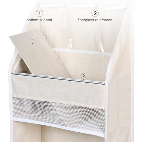 Univivi 6-Shelf Over Door Hanging Organizer Fabric Door Storage with 5 Large Pockets and 3 Small PVC Pockets Wall Mount Hanging Storage Organizers (Beige)…