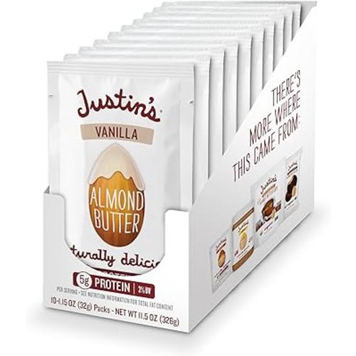 JUSTIN'S Gluten-Free Vanilla Almond Butter 1.15 oz Squeeze Pack, (Pack of 10)