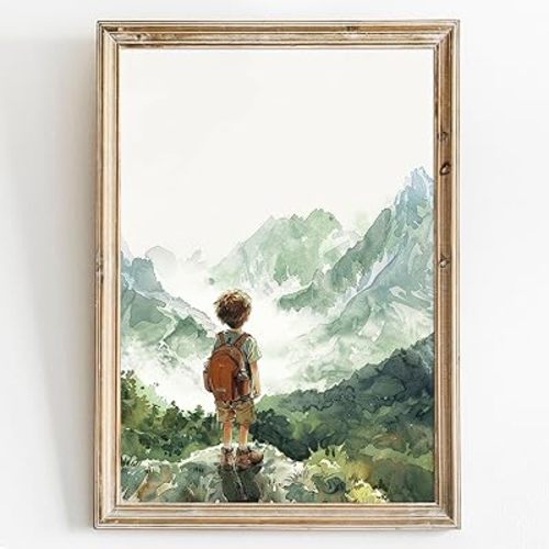 Baby Boy Nature Nursery Wall Art Forest Pictures Wall Decor Woodland Poster Nursery Mountain Canvas Wall Art Adventure Boy Prints Landscape Watercolor Paintings Adventure Artwork 16x24in No Frame