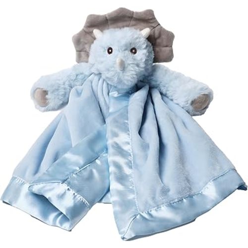 Bearington Baby Lil’ Tracer Snuggler, 15 Inch Light Blue Dinosaur Plush Stuffed Animal Security Blanket Lovey for Babies
