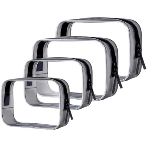 Tbestmax 4 Packs Cosmetic Bags Clear Makeup Bags Portable Travel Toiletry Bags Waterproof Cosmetic Organizer Black(2M + 2L)