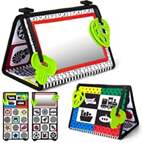 Amazon.com: teytoy Tummy Time Baby Mirror Toys with Teethers, Double Black and White High Contrast Baby Toys 0-6 Months, Foldable Floor Sensory Development Toys for Infants Newborn : Toys & Games