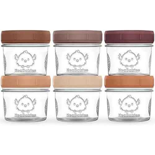 KeaBabies 6-Pack Glass Baby Food Containers - Leak-Proof, Microwavable Baby Food Storage Containers, Baby Food Freezer Tray, Puree Glass Baby Food Jars, Baby Bullet Jars with Lids (Terracotta)