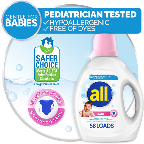 all Hypoallergenic Baby Liquid Laundry Detergent, Gentle for Newborn, 88 Ounce, 58 Loads