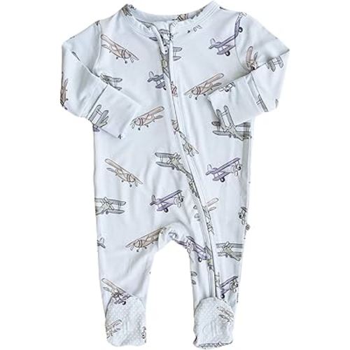Caden Lane Zippered Baby Footie Pajamas, Soft Onesie Bodysuit with Feet & Double Zipper for Easy Diaper Change, Infant, and Toddler Footed One-Piece Jumpsuit, First Class, 0-3 Months
