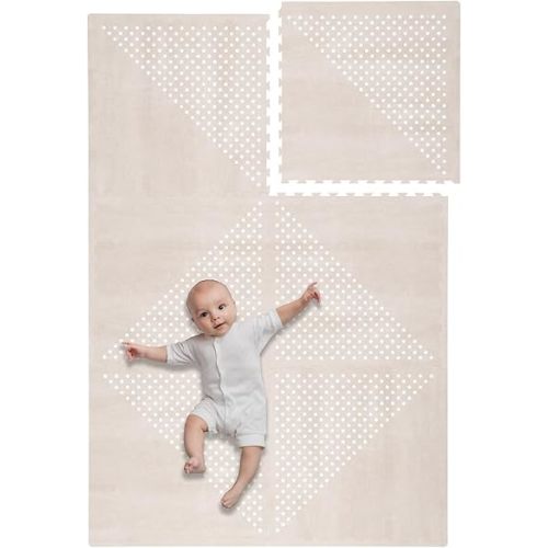 Toddlekind Playmat - Premium Foam Playmat, 4 x 6 feet, 6 Tile Extra Thick Foam Floor Puzzle Mat for Babies/Toddlers Stylish, Non-Toxic, Odorless. Perfect for Tummy Time, Crawling, and Play. Ideal for Nursery and Playroom. 0m+ (Beige)