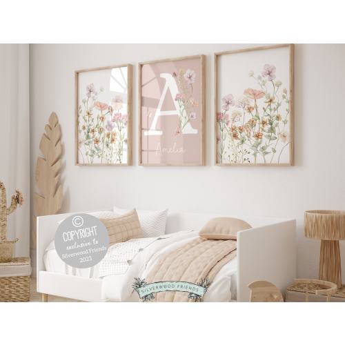 ORIGINAL Wildflower Nursery Prints, Floral Name Nursery Wall Art, Wild Flowers Nursery Art, Girl Nursery Print,Boho Wildflower Digital Print