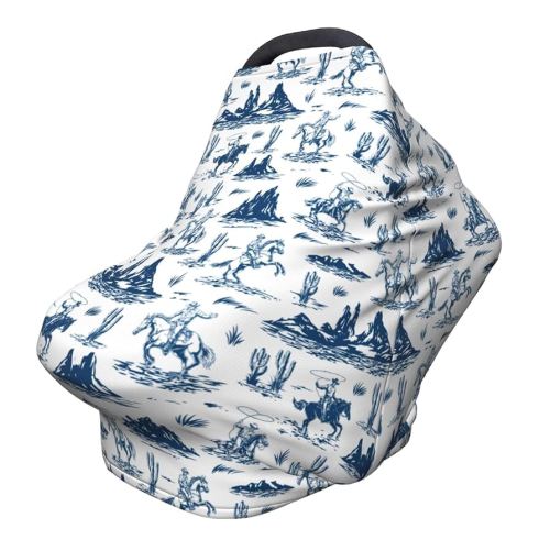 Western Cowboy Cactus Baby Stuff Car Seat Cover for Baby Carseat Covers for Girl Boy Stretchy Soft Breathable Breastfeeding Infant Car Seat Canopy Carrier Cover