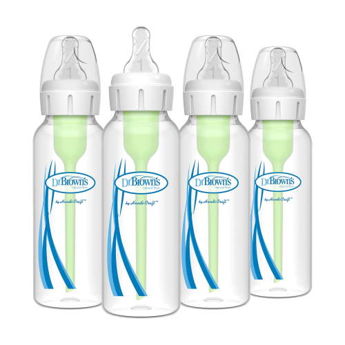 Dr. Brown's Natural Flow Anti-Colic Options+ Narrow Baby Bottle, 8 oz/250 mL, with Level 1 Slow Flow Nipple, 0m+, 4 count C27