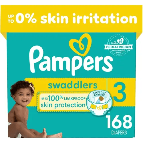 Pampers Swaddlers Diapers - Size 3, One Month Supply (168 Count), Ultra Soft Disposable Baby Diapers
