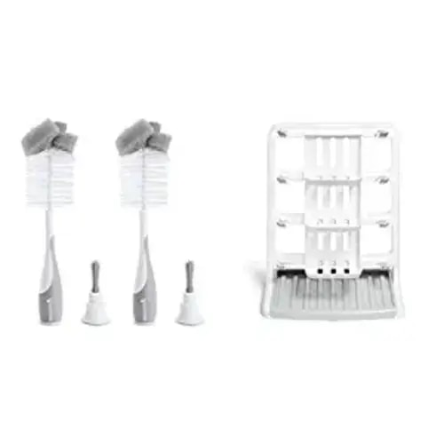 Munchkin Tidy Dry Baby Bottle Drying Rack and 2pk Sponge Bottle Brush, Grey - Bottle Brush + Drying Rack
