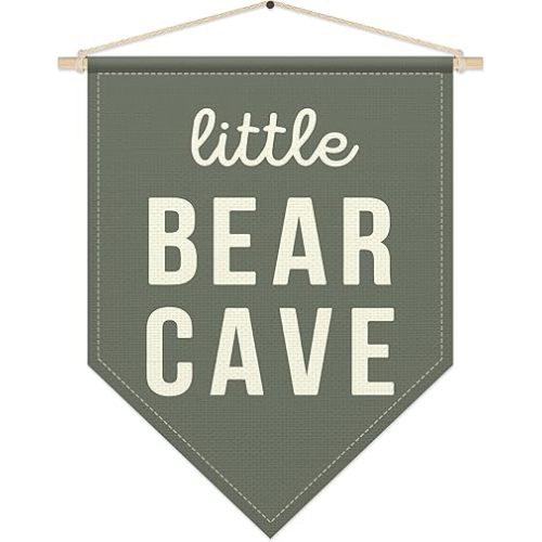 SHIEL-EVEN Little Bear Cave Poster Hanger Frame, Kids Pennant Banner Flags, Nursery Decor for Baby Boy Children, Toddler, Canvas Wall Hanging Decor for Kids Room Bedroom Playroom, Sage Green Wall Art