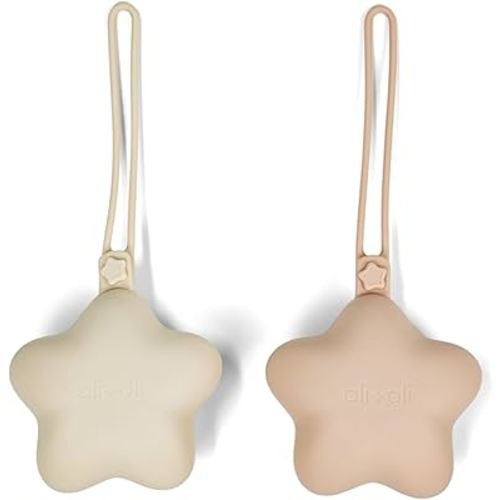 Ali+Oli BPA-Free Silicone Pacifier Holder Case (2-pk) Diaper Bag Accessory Newborn Travel Baby Pacifier Pouch (Blush-Sand)