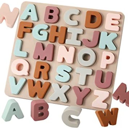 Silicone Alphabet Puzzle for Toddlers 1-3, Alphabet Toys with Puzzle Board & Letter Blocks ABC Letter Puzzles, Educational Learning Toys for Toddlers, Best Preschool Education Gift