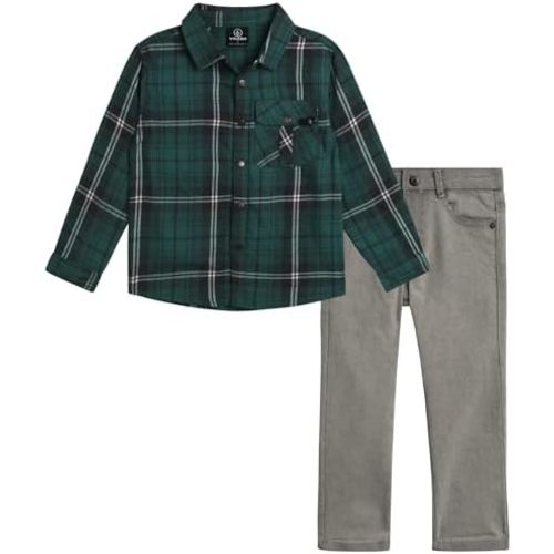 Volcom Toddler Infant Boys Pants Set - 2 Piece Brushed Flannel Shirt and Slim Fit Woven Denim for Little Boys (Sizes: 12M-7)