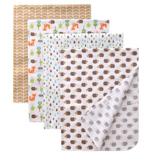 Gina Era Unisex Baby Cotton Flannel Receiving Blankets, Baby Blankets 4 Pcs, Baby Swaddle Blankets, Baby Flannel Blanket 30x30 Inches for Boy Girl (Style-7)