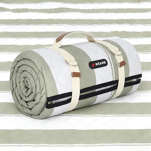 HX&OD Outdoor Picnic Blanket Extra Large, 80”x60” Waterproof Picnic Mat Foldable Camping Blanket Portable with Carry Strap for Beach Mat (Green)
