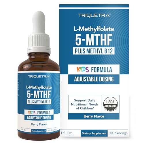 Organic Kids Methylfolate + Methyl B12 Cofactor - Organic Berry Flavor, Sublingual Form - 5-MTHF Form, Superior Form of Folate - Adjustable Dosing for All Ages - Mood, Behavior, Cognition - 1 oz.