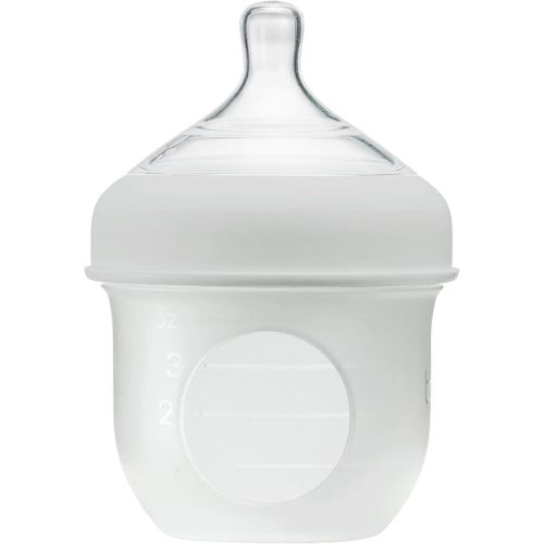 Boon Nursh Reusable Silicone Baby Bottle with Collapsible Silicone Pouch Design - Everyday Baby Essentials - Stage 1 Slow Flow Baby Bottles - Gray - 4 Oz