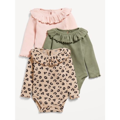 Long-Sleeve Ruffle-Trim Thermal-Knit Bodysuit 3-Pack for Baby
