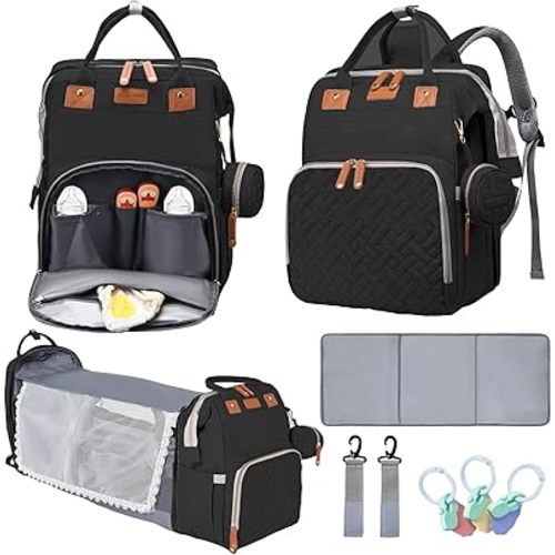 Diaper Bag Backpack, Multifunctional Baby Diaper Bag, Diaper Changing Station for Boys Girls, Large Capacity Travel Baby Bag for Mom Dad with Insulated Pocket & Strap