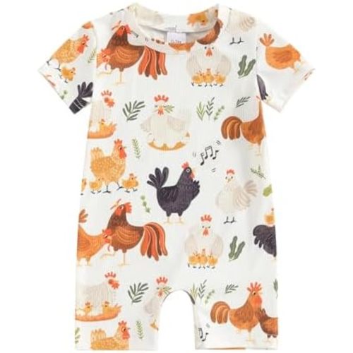 Toddler Baby Boy Girls Farm Clothes Western Farm Animals Chicken/Cow Print Romper Newborn Jumpsuit Country Stuff