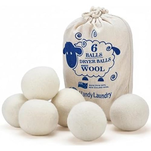 Handy Laundry Wool Dryer Balls - 2.5 Inch - Natural Fabric Softener, Reusable, Reduces Clothing Wrinkles and Saves Drying Time, Better Alternative to Plastic Balls and Liquid Softener (6-Pack)